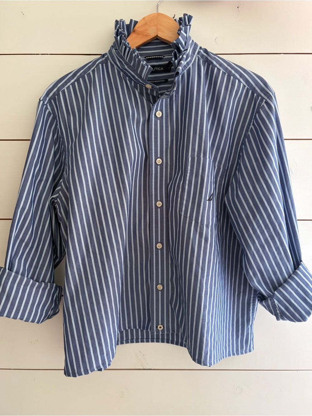 Nautica Ruffle Collar Upcycled Shirt - Men’s L